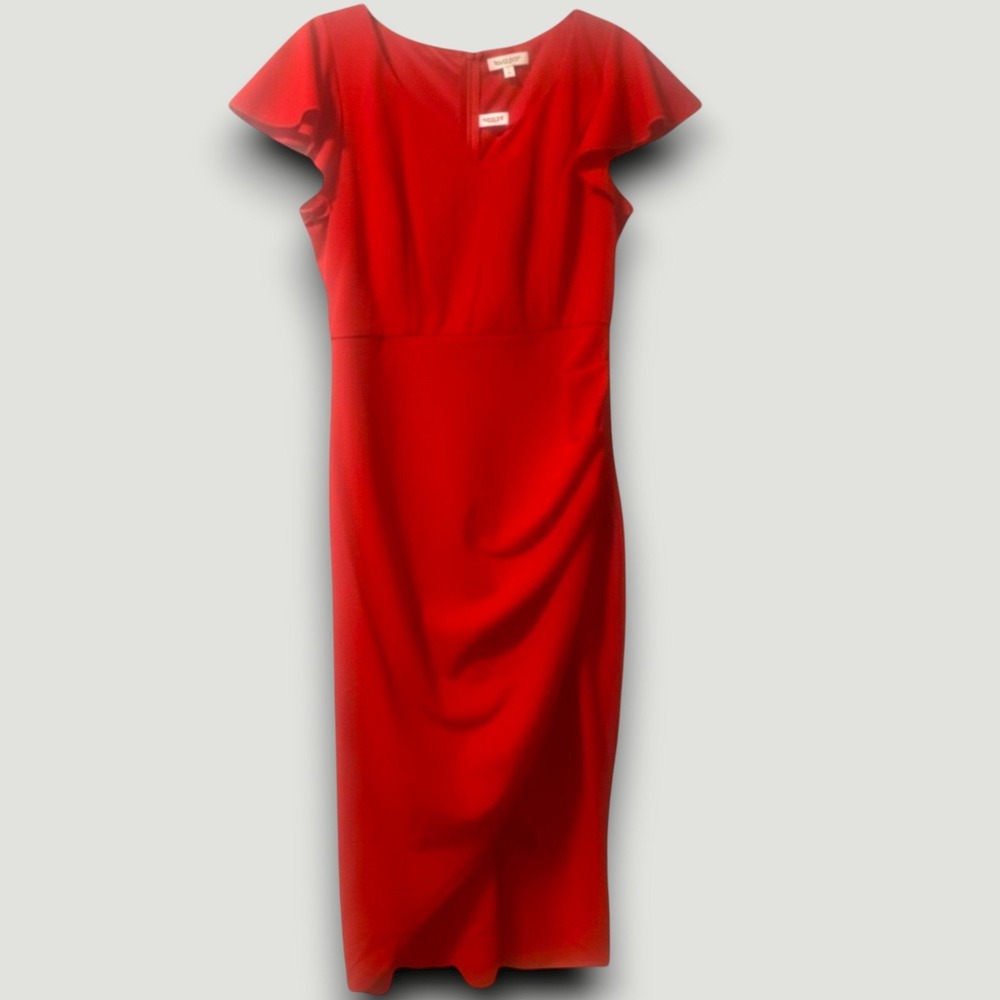 Missufe DressWomens Red‎ L Solid  Cocktail Ruched Stretch Midi Romantic Ruched